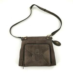 Born Womens Crossbody‎ Bag Brown Leather Adjustable Strap Front Pocket